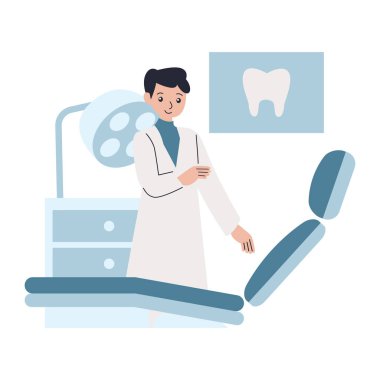 Diş kliniği soyut vektör illüstrasyon kavramı.