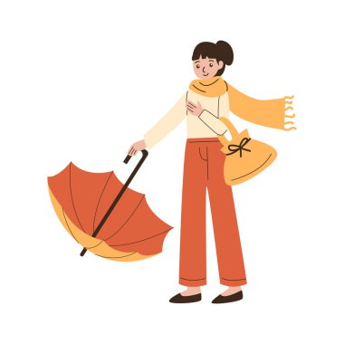 bir şemsiye ile kız