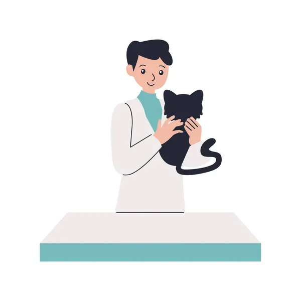 Beyaz arka planda siyah kedili doktor