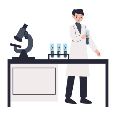 Mikroskop vektör tasarımlı bilim adamı laboratuvarda