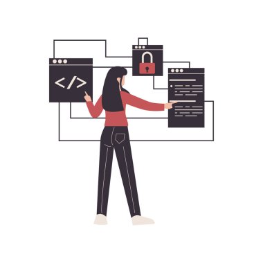 Bilgisayar vektör illüstrasyon tasarımı ile çalışan kadın