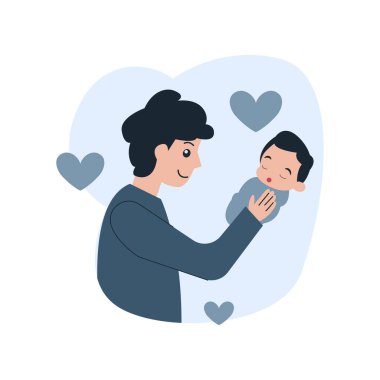 Mutlu baba ve kız vektör düz çizim. baba ve çocuk karakterler konsepti. Aile Günü.