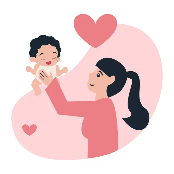 Kalp şekli vektör çizimi olan mutlu anne ve oğul.