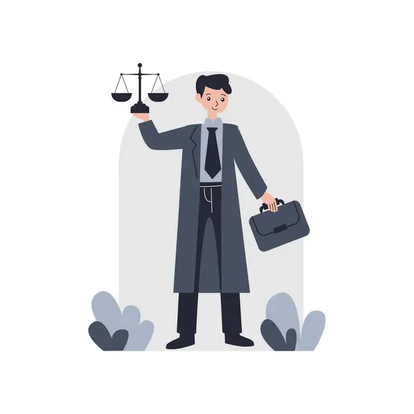 Adalet terazisi olan bir avukat ve beyaz arkaplan vektör çizimi üzerine tokmak.
