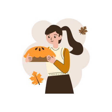 Kadınlar ve Balkabağı vektör illüstrasyonuyla Şükran Günü 'nüz kutlu olsun.