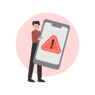 Uyarı vektör illüstrasyon tasarımı hakkında akıllı telefon uyarısı olan adam