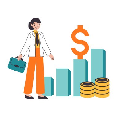 Para ve istatistik ikonu vektör illüstrasyon tasarımına sahip iş adamı