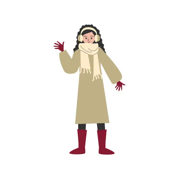 Kışlık kıyafet giyen genç kadın vektör çizim tasarımı