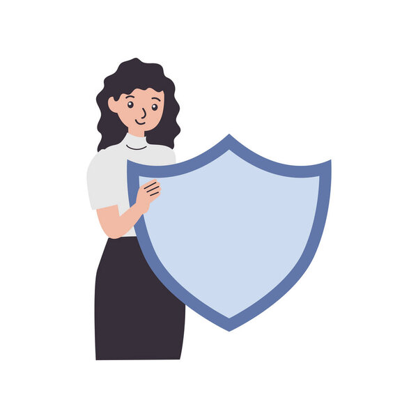 young woman with shield and ribbon vector illustration design