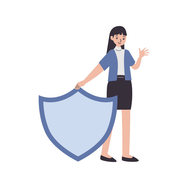 businesswoman holding shield security vector illustration design