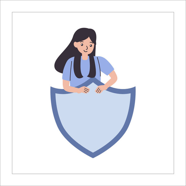 young woman with shield and banner