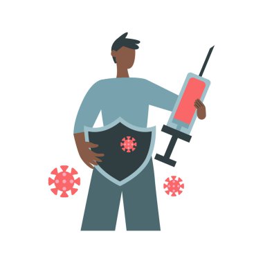 Syom ve kalkan tutan bir adam.