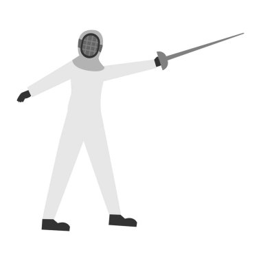 Kılıç tutan eskrim kıyafetli bir adam.