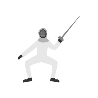 Kılıç tutan eskrim kıyafetli bir adam.