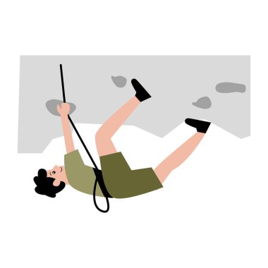 Kayaya tutunurken ipte sallanan bir adam.