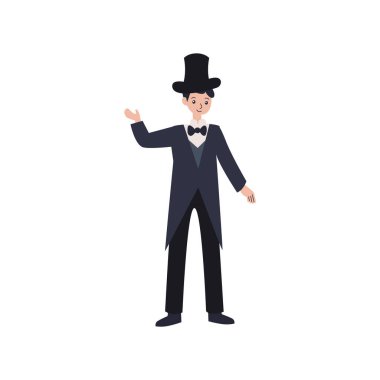 Smokinli ve silindir şapkalı bir adam.