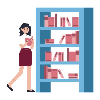 Kitaplığın önünde duran bir kadın.