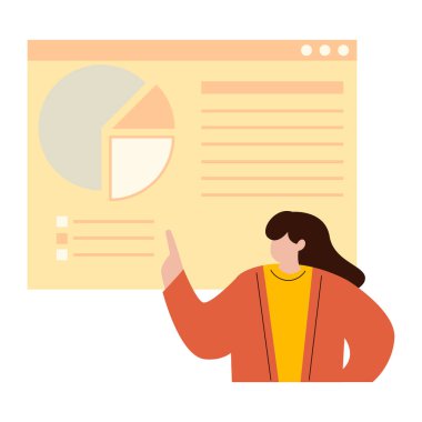 Duvardaki çizelgeyi gösteren bir kadın.