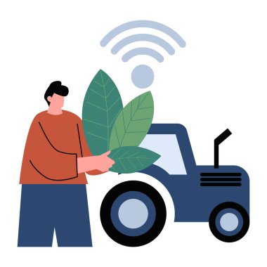 Kamyonun yanında yaprak tutan bir adam.