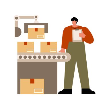 Elinde kutularla bir makinenin önünde duran bir adam.