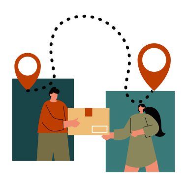 Üzerinde harita işareti olan bir kutu tutan bir kadın.