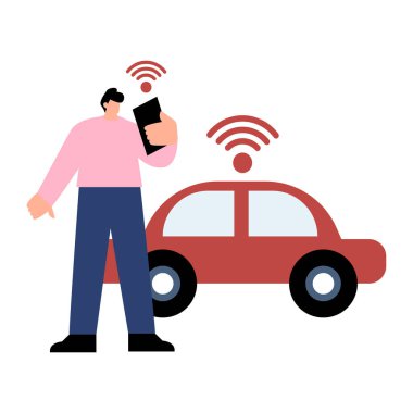 Cep telefonu tutan ve arabanın yanında duran bir adam.