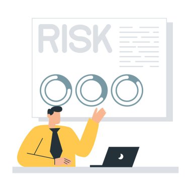 Sarı gömlekli ve kravatlı bir adam beyaz bir tahtayı işaret ediyor.