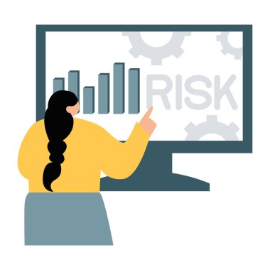 Üzerinde risk işareti olan bir ekranı işaret eden bir kadın.