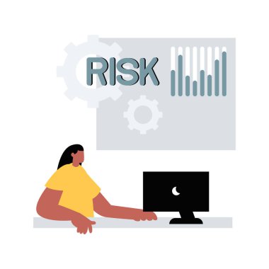 Bir kadın bilgisayarın önünde oturuyor ve üzerinde 