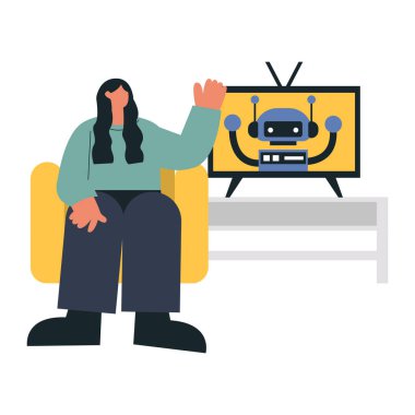 Kanepede televizyon karşısında oturan bir kadın.