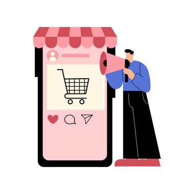 çevrimiçi alışveriş konsepti vektör düz tasarım çizimi izole edildi.