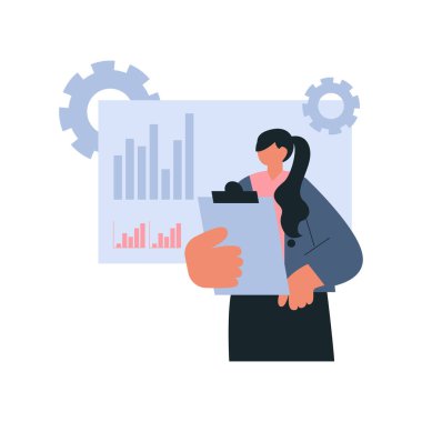 Hesap makinesi ve vites vektör illüstrasyon tasarımlı iş kadını