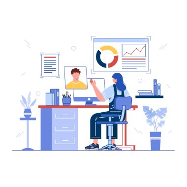 Ofiste çalışan iş adamlarının düz tasarım çizimi.