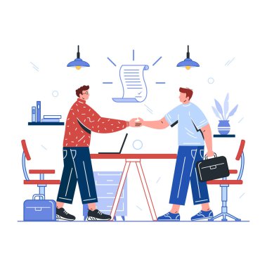 Birbiriyle tokalaşan insanların vektör çizimi.