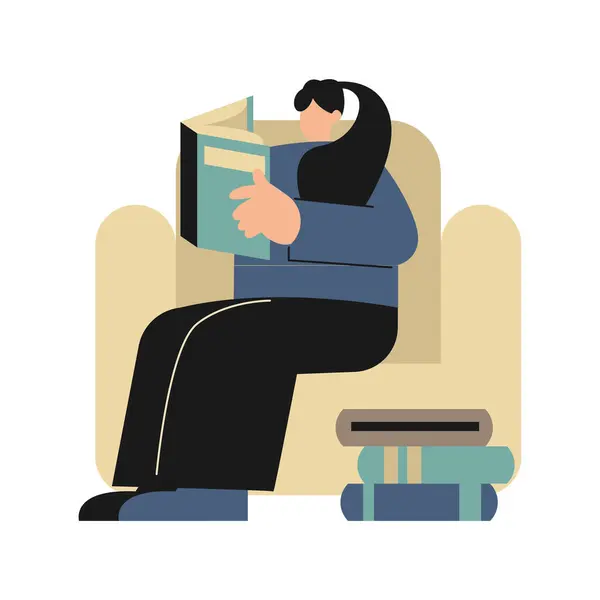 Erkek kişi kütüphane vektörü illüstrasyon tasarımında bir kitap okuyor