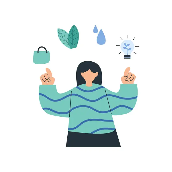 Elleri kalp şeklinde ve aşkın sembolü olan yeşil yaprak tutan genç bir kadının vektör çizimi. beyaz arkaplanda izole.