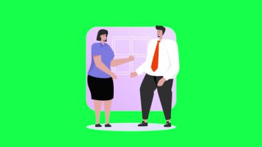 İş ekibi kameranın önünde duruyor. İş adamları. Vektör çizimi. düz biçim