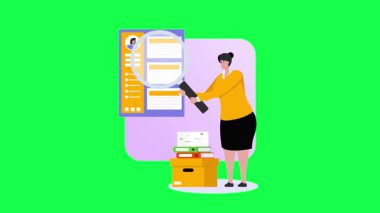 Elinde belge tutan bir kadının vektör illüstrasyonu.