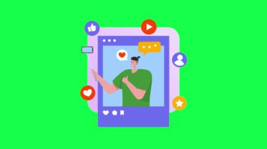 Sosyal medya simgeleriyle birlikte renk arkaplanında cep telefonunun vektör illüstrasyonu