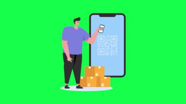 Tişörtlü adam QR kodlu akıllı telefonu tutuyor..