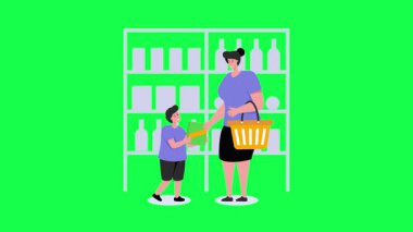 Süpermarkette alışveriş arabalı insanlar. vektör illüstrasyonu