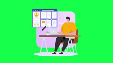 Dizüstü bilgisayarı olan genç bir iş adamı. vektör illüstrasyonu