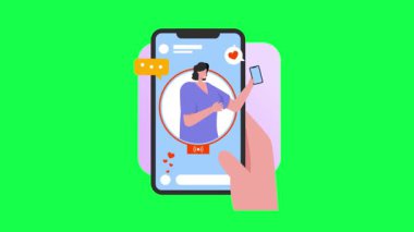 Elinde cep telefonuyla akıllı telefon tutan bir kadın. çevrimiçi randevu kavramı