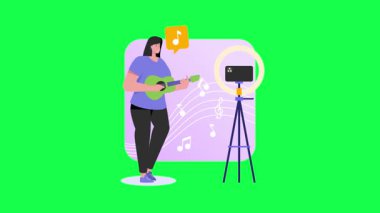 Mikrofon vektör çizimi ile video oyunu oynayan kadın