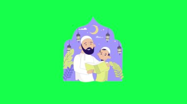 Müslüman adam ve kadın Tanrı 'ya dua ediyor. ramazan konsepti çizimi.