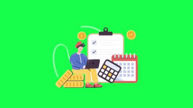 Düz dizaynlı dizüstü bilgisayarı olan bir adamın vektör çizimi