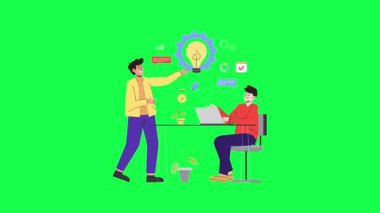 Dizüstü bilgisayar ve vektör illüstrasyonuyla çalışan iş adamları.