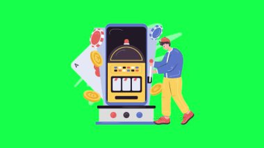 Makineli adam, kumarhane, kumar, kumar. vektör karikatür çizimi