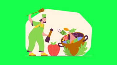 Mutfakta çalışan erkek ve kadın karakterler. düz vektör illüstrasyonu