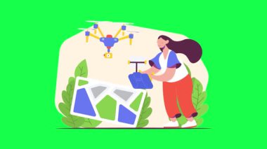 Akıllı telefonu elinde tutan ve arka planda bir harita gösteren bir adamın vektör düz çizimi